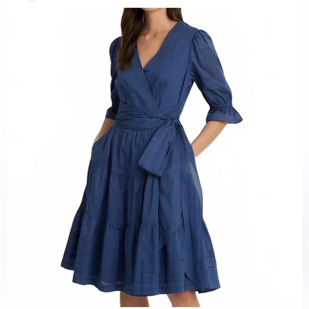 Ralph Lauren Blue Ruffled Tie Front Midi Dress